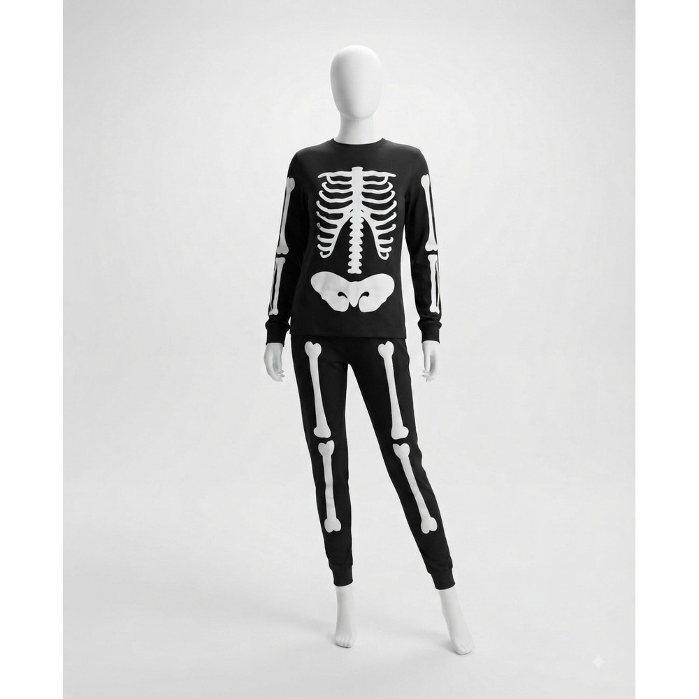 Way to Celebrate Halloween Skeleton Pajama Set Black Women L 12-14